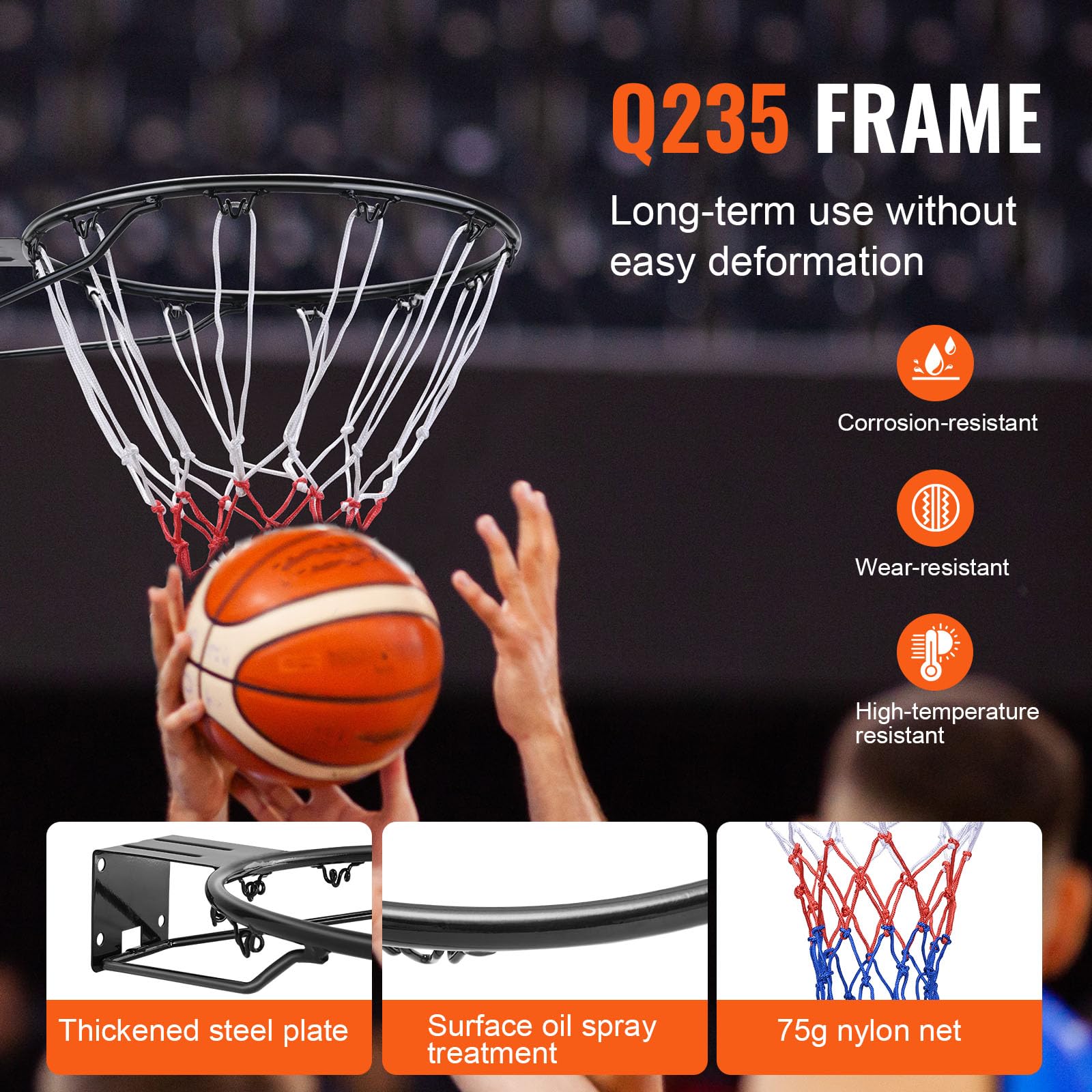 VEVOR 18" Basketball Rim – Heavy Duty Wall Mounted Hoop Replacement
