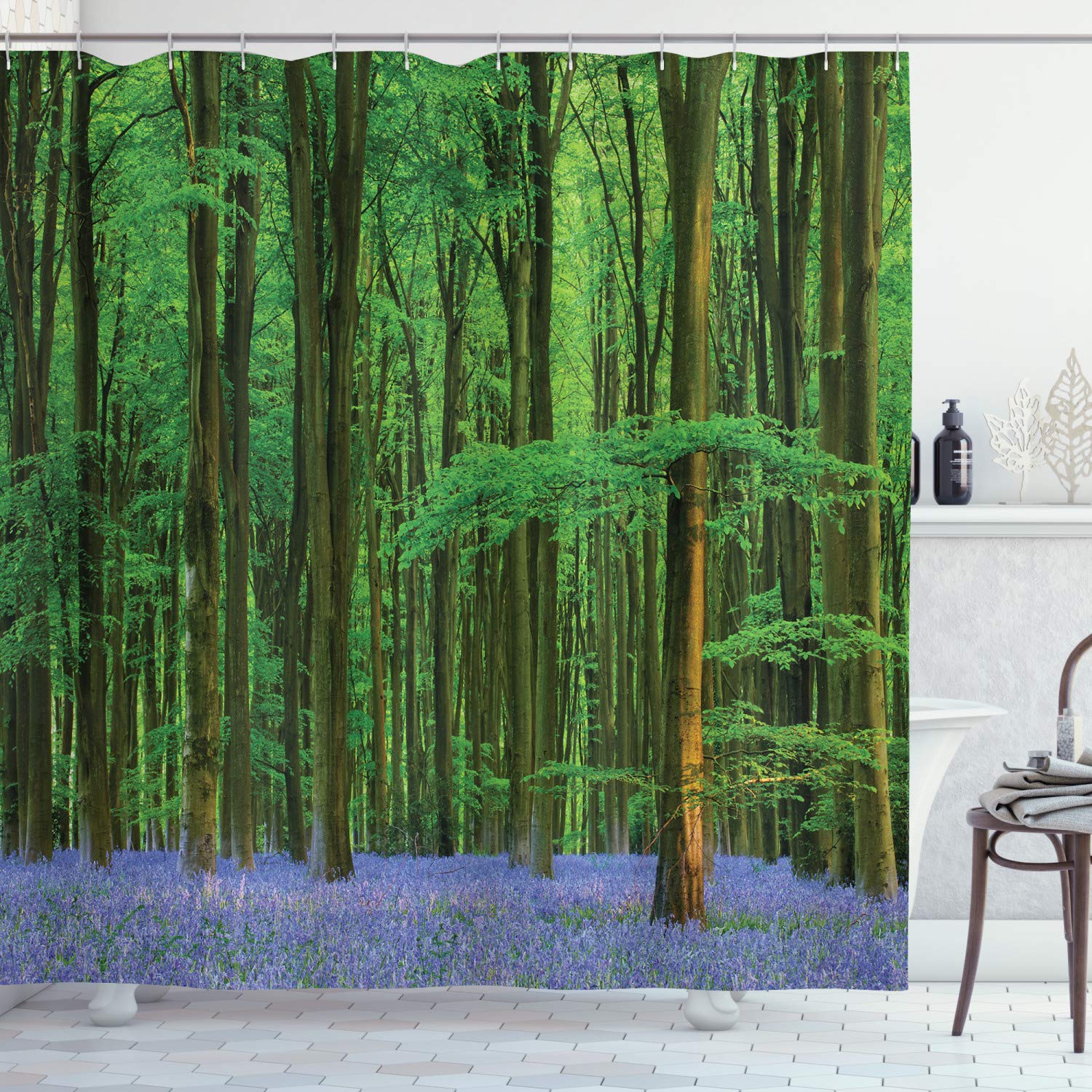 ABAKUHAUS Woodland Shower Curtain | Waterproof Fabric Bathroom Decor