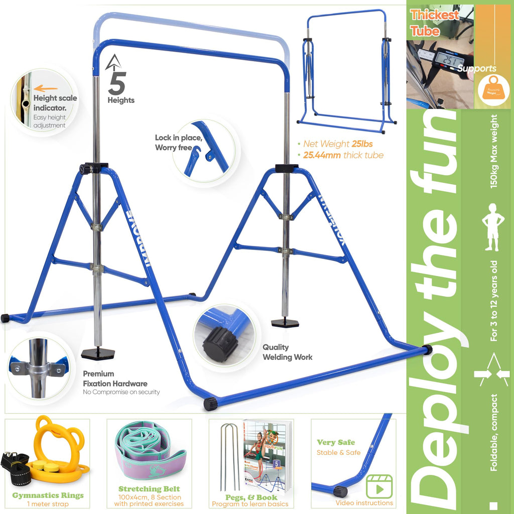 YOUTIFUN Kids Gymnastics Bar | 5-Level Adjustable Home Gym Equipment