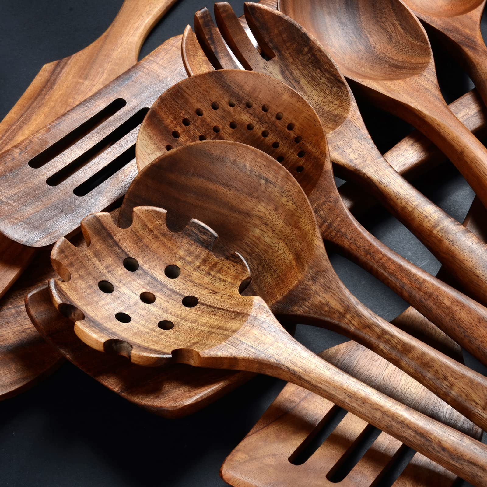 BOKALAKA 12-Piece Wooden Spoons for Cooking – Natural Teak Utensils Set