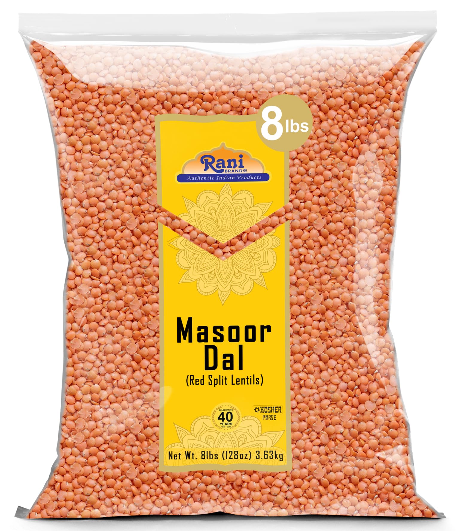 Rani Masoor Dal - Split Indian Red Lentils, All Natural, 8lbs (128oz)