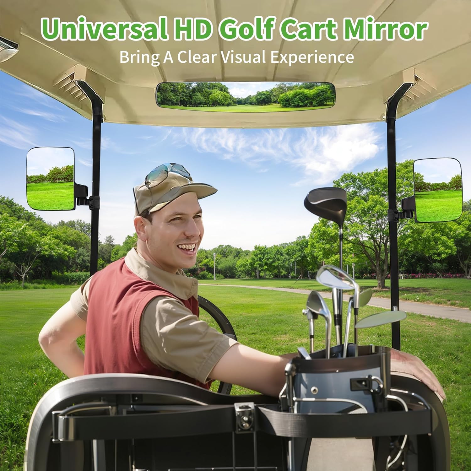 10L0L Golf Cart Mirror Set | No-Drill Foldable Side & Rear View Mirrors