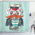 ABAKUHAUS Pug Shower Curtain – Funny Captain Dog Fabric Bathroom Decor