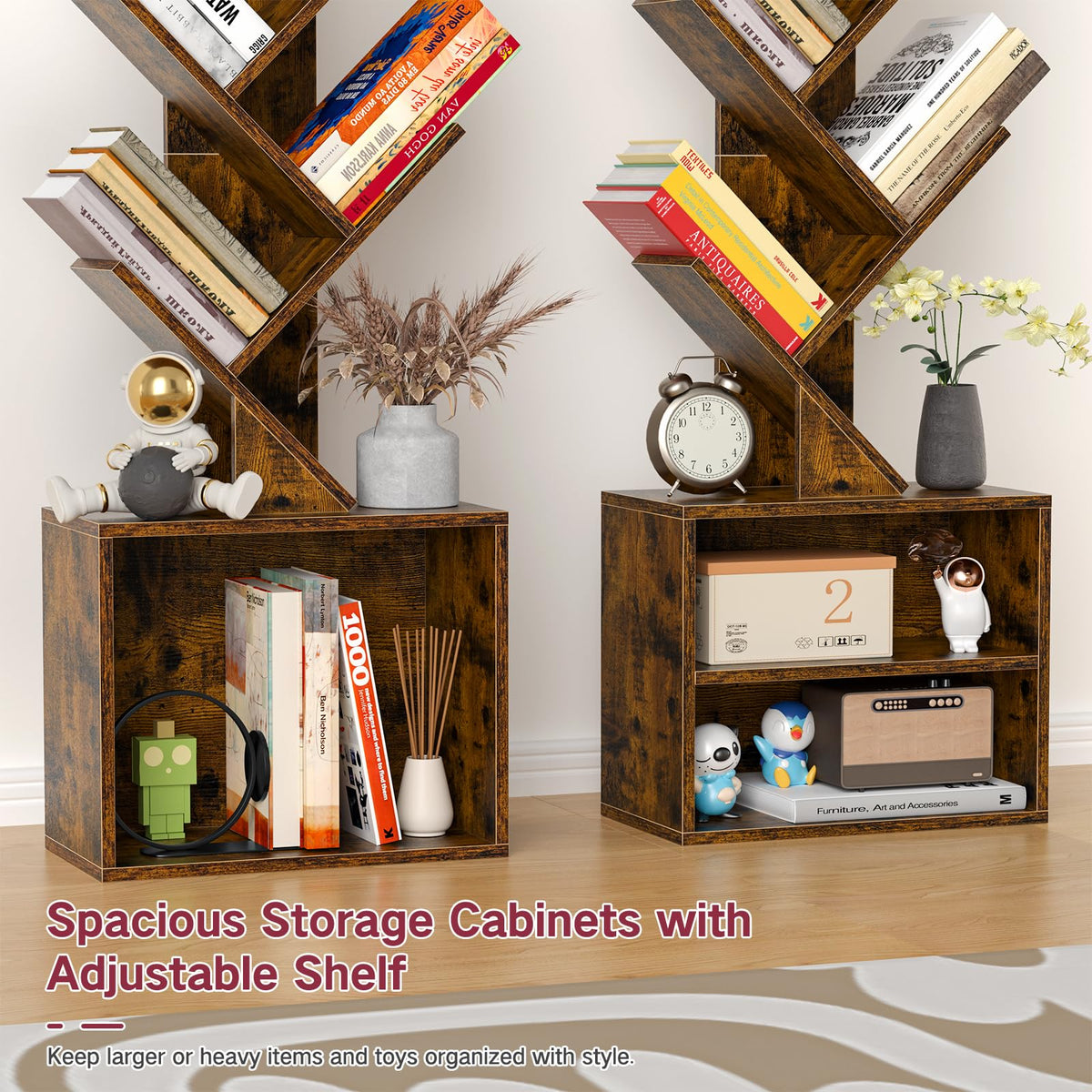 OUTONLIFE 9 Tier Tree Bookshelf with Light and Cabinet, Remote & Timer - image 3