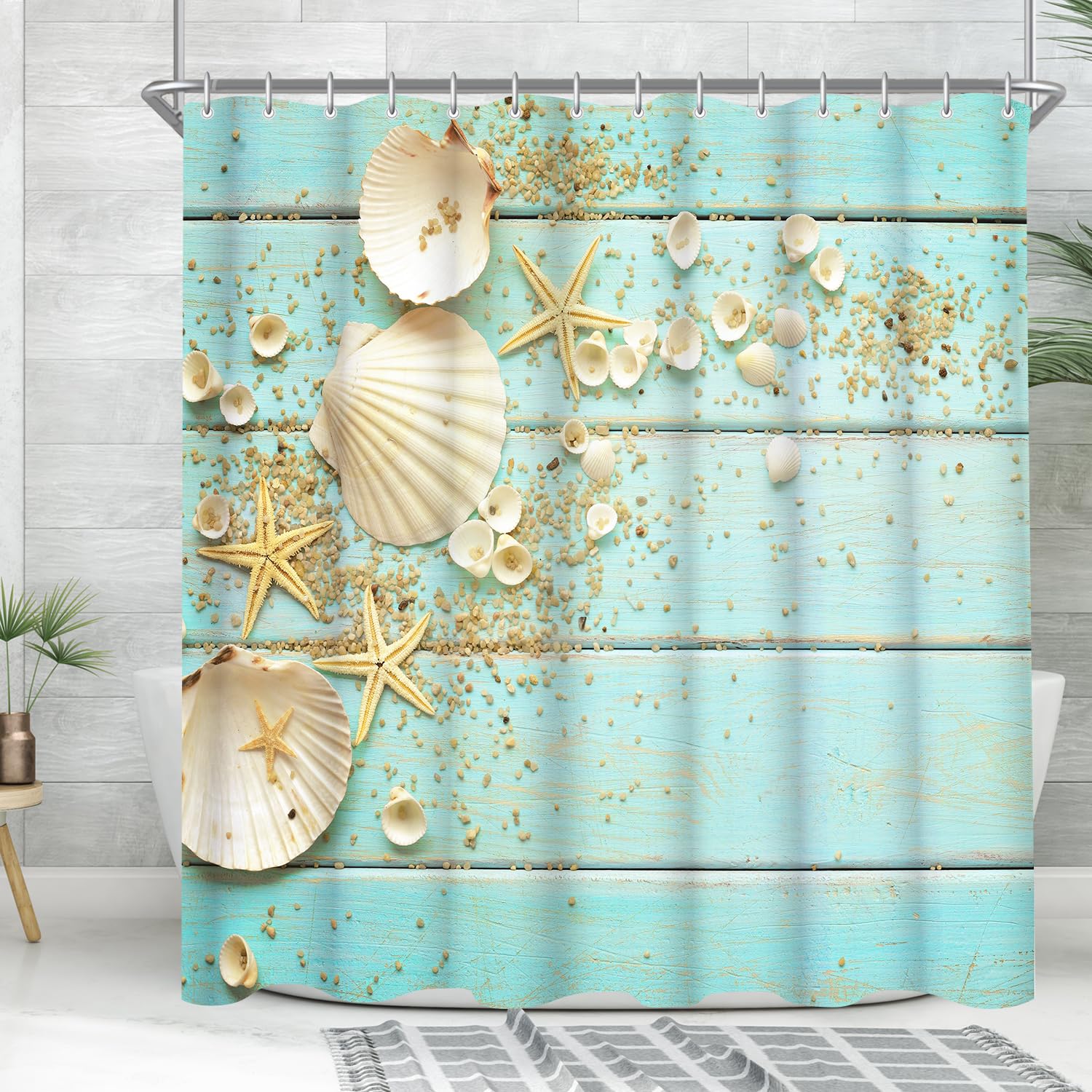 Lerores Shell Shower Curtain | 200x200cm Anti-Mould Weighted Polyester