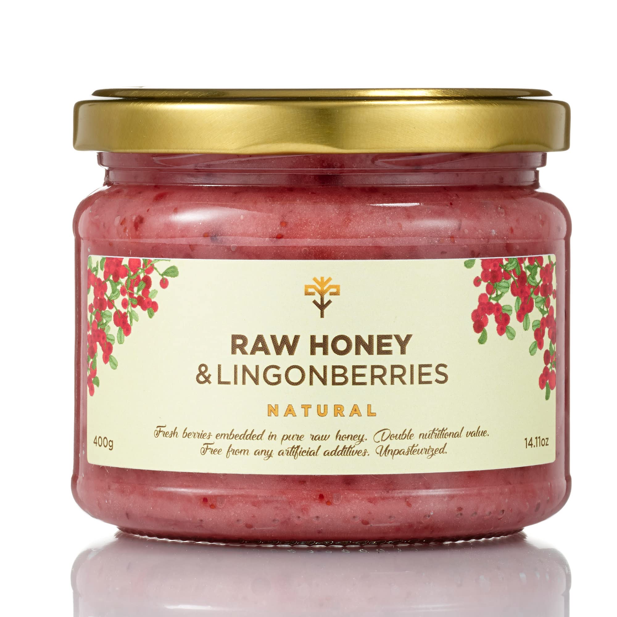 Earthbreath Raw Honey with Lingonberries – 100% Natural Superfood 400g