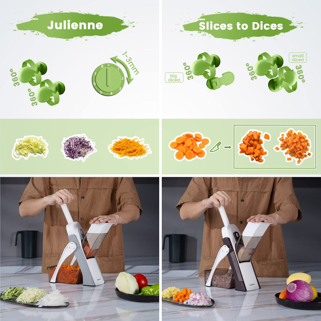 SUPMAKIN Safe Mandoline Slicer – 4 Mode Vegetable Chopper & Dicer