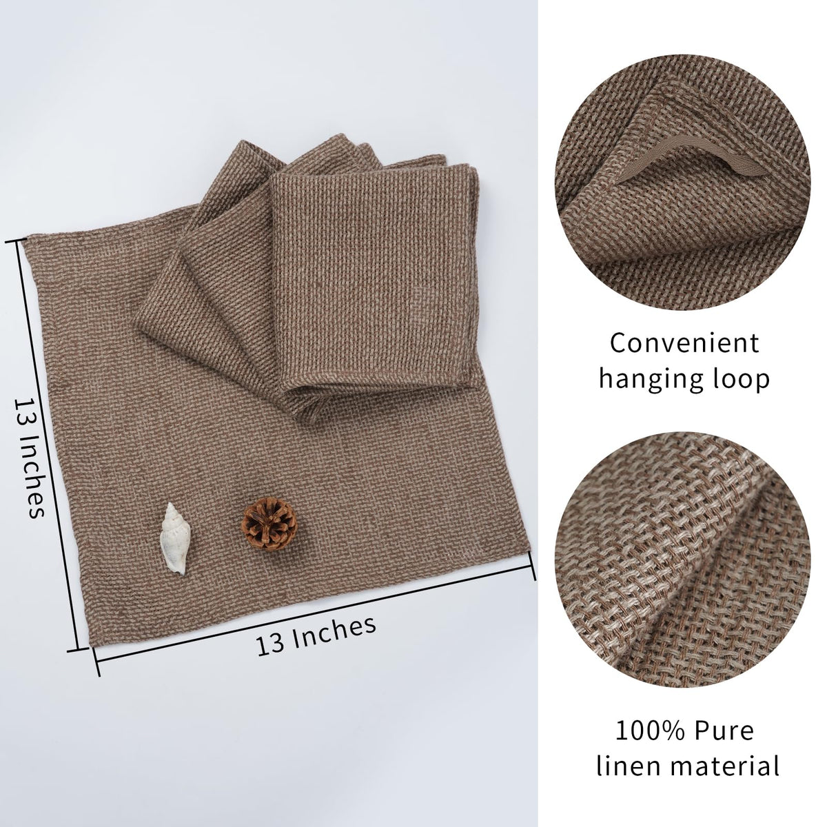 HSOFTIFY 100% Linen Face Cloth for Washing 4 Pack with Hanging Loop, Coffee - image 2