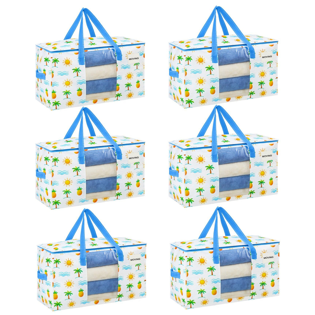 VENO 6 Pack Heavy Duty Moving Bags with Clear Window, Tropical Island, Storage Bags for Clothes and Comforter - image 1
