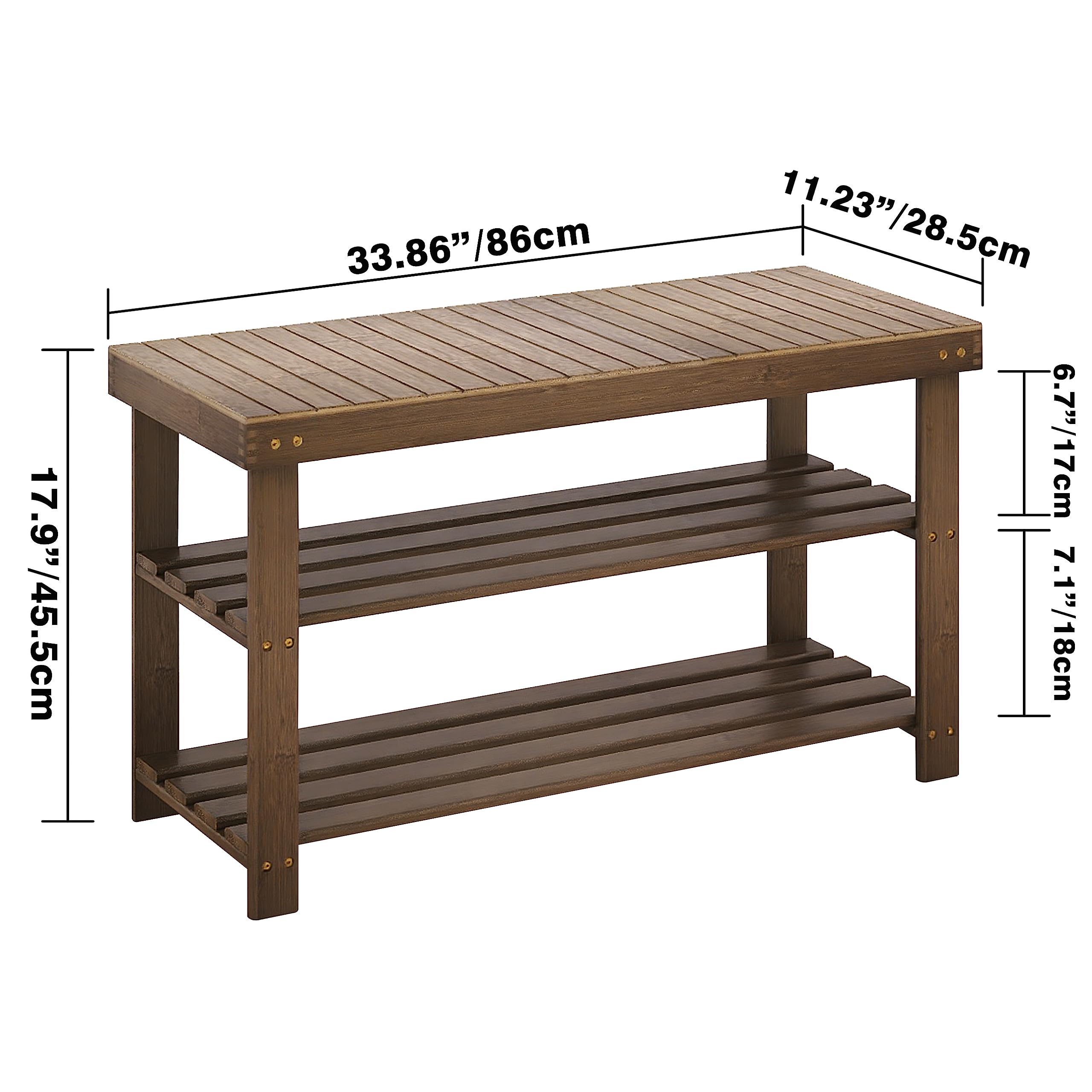 SMIBUY 3-Tier Bamboo Shoe Rack Bench – Entryway Storage Shelf, Walnut