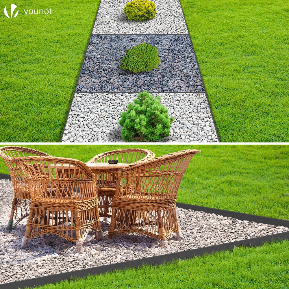 VOUNOT 20m Flexible Garden Edging - Grey PE Lawn Border with 12 Pegs