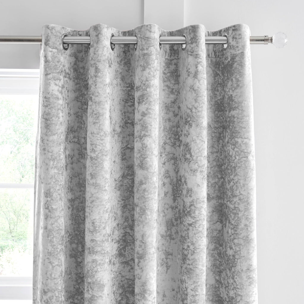 Catherine Lansfield Crushed Velvet Eyelet Curtains - Silver Grey 66x90
