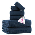 CASA COPENHAGEN 6-Piece Cotton Towel Set | 550 GSM Wave Textured - Navy