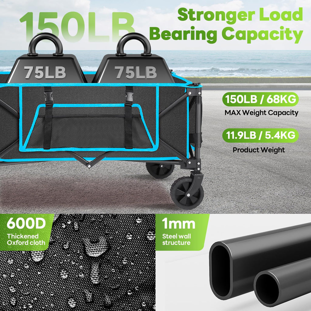 Jolof Store Heavy Duty Folding Wagon – 150L Foldable Camping Cart