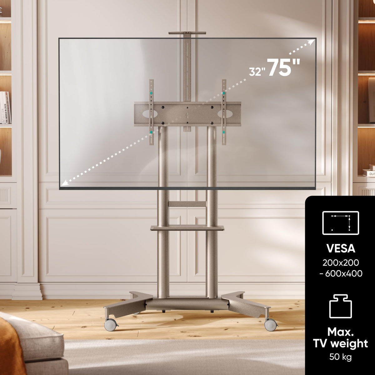 ONKRON Mobile TV Stand 32-75 Inch up to 50 kg, max VESA 600x400, TS1571-C - image 2