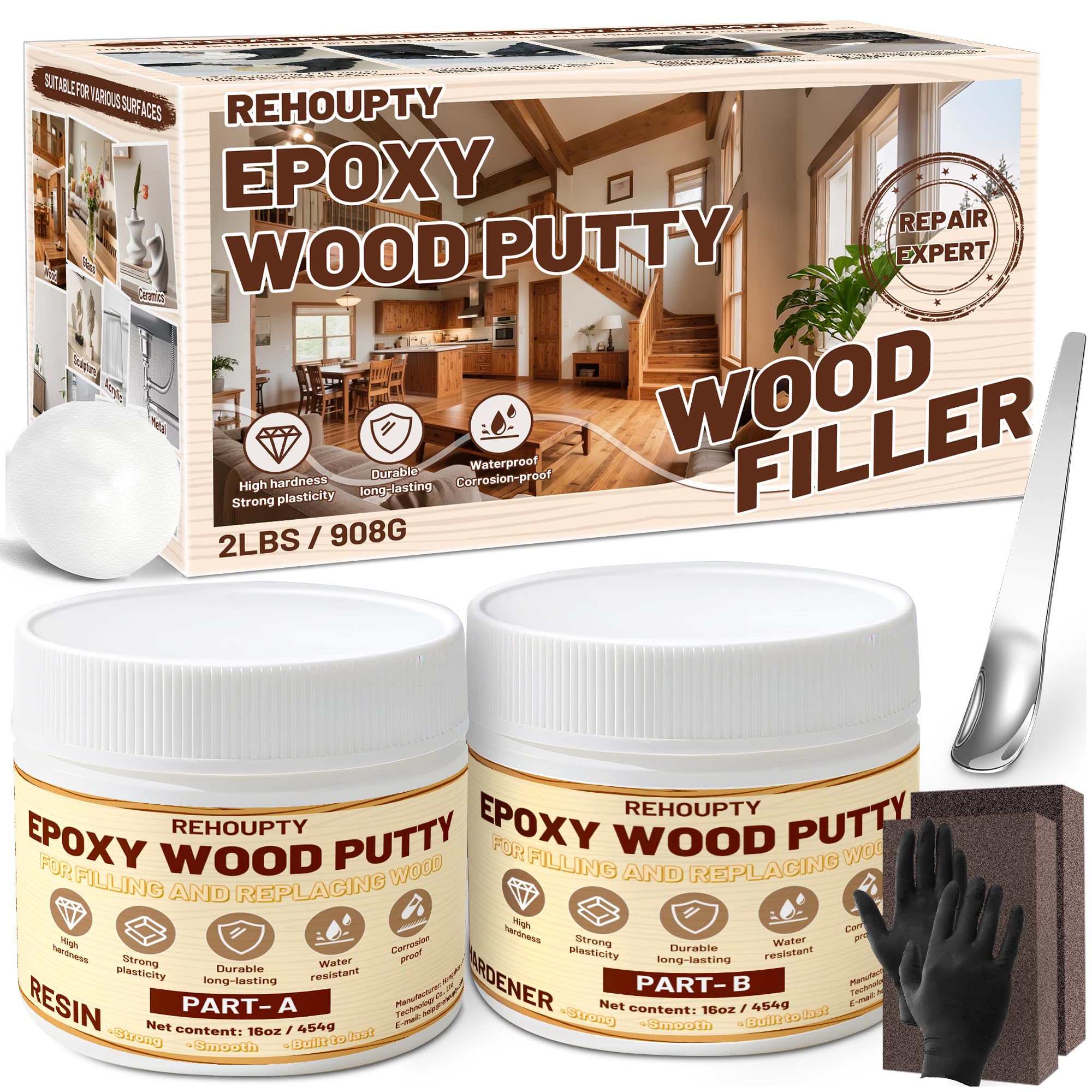 Jolof Store Epoxy Wood Putty Filler Kit – 32oz Stainable White Repair