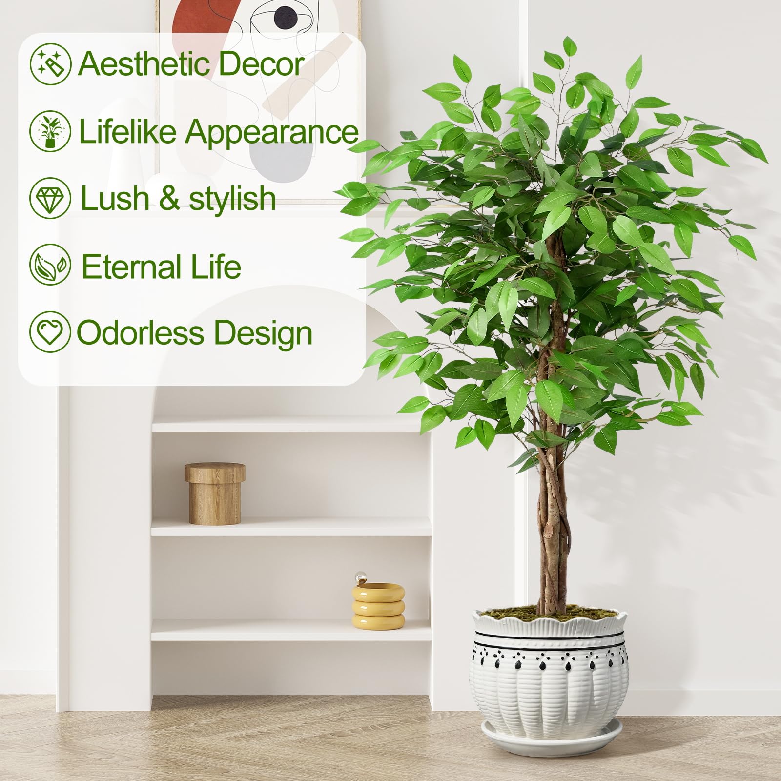 Keeplush 5ft Artificial Ficus Tree | Lifelike Faux Plant with Wood Trunks