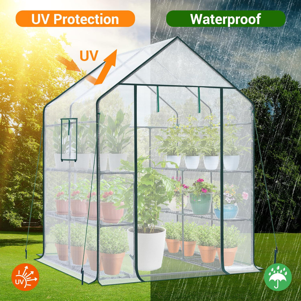 Ohuhu Walk-in Greenhouse – 3 Tiers 12 Shelves Portable PE Plant House