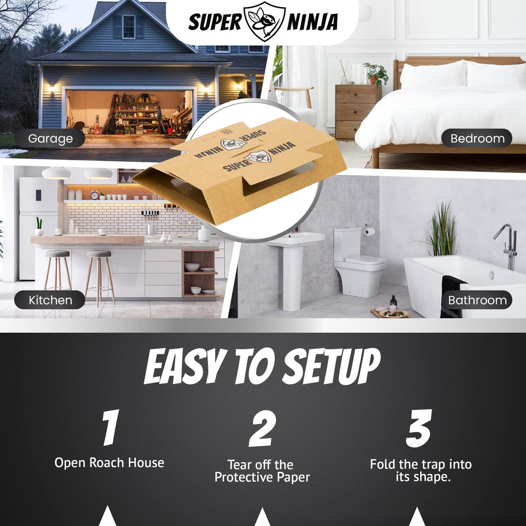 Super Ninja Cockroach Trap – 60 Non-Toxic Sticky Roach Killer Traps