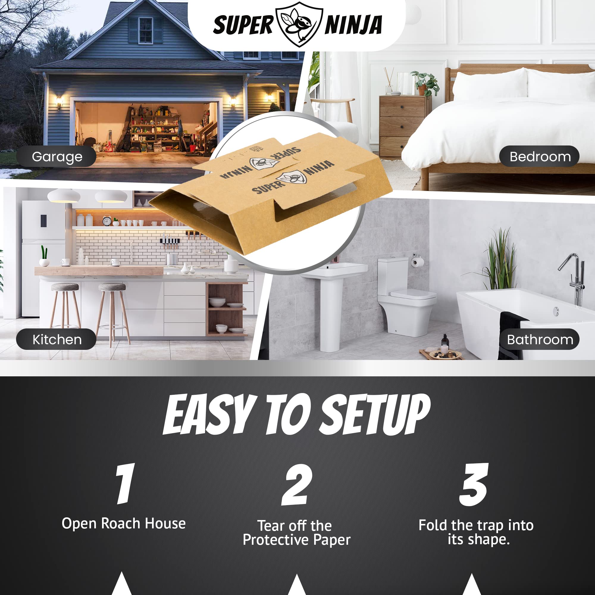Super Ninja Cockroach Trap – 60 Non-Toxic Sticky Roach Killer Traps