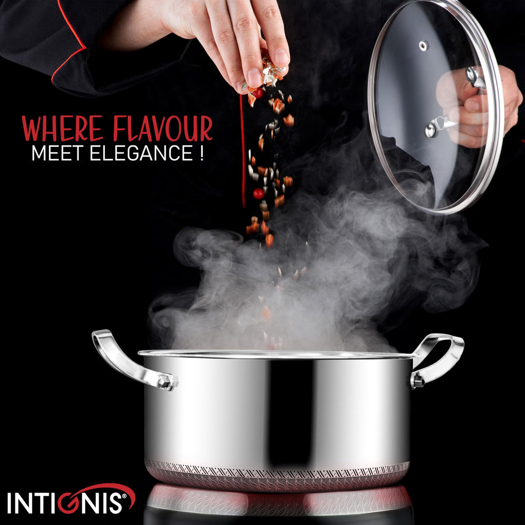 INTIGNIS Stainless Steel Casserole with Lid | 5L Non-Stick Induction Pot