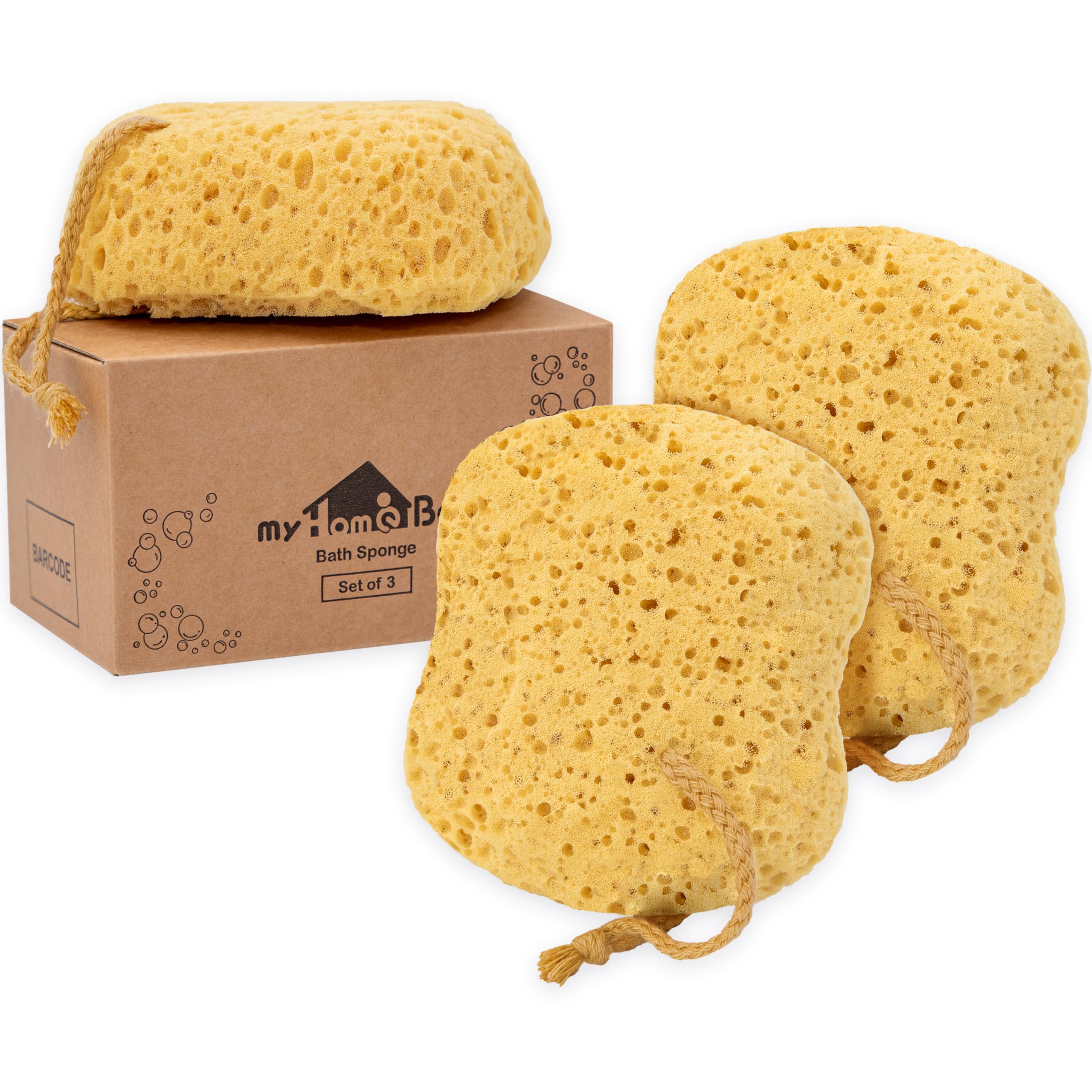 myHomeBody Foam Bath Sponge – Large Body Scrubber for Shower, 3 Pack