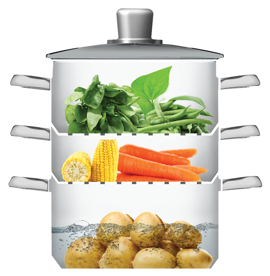 KitchenCraft 3 Tier Food Steamer Pan | 20cm Stainless Steel Induction Pot