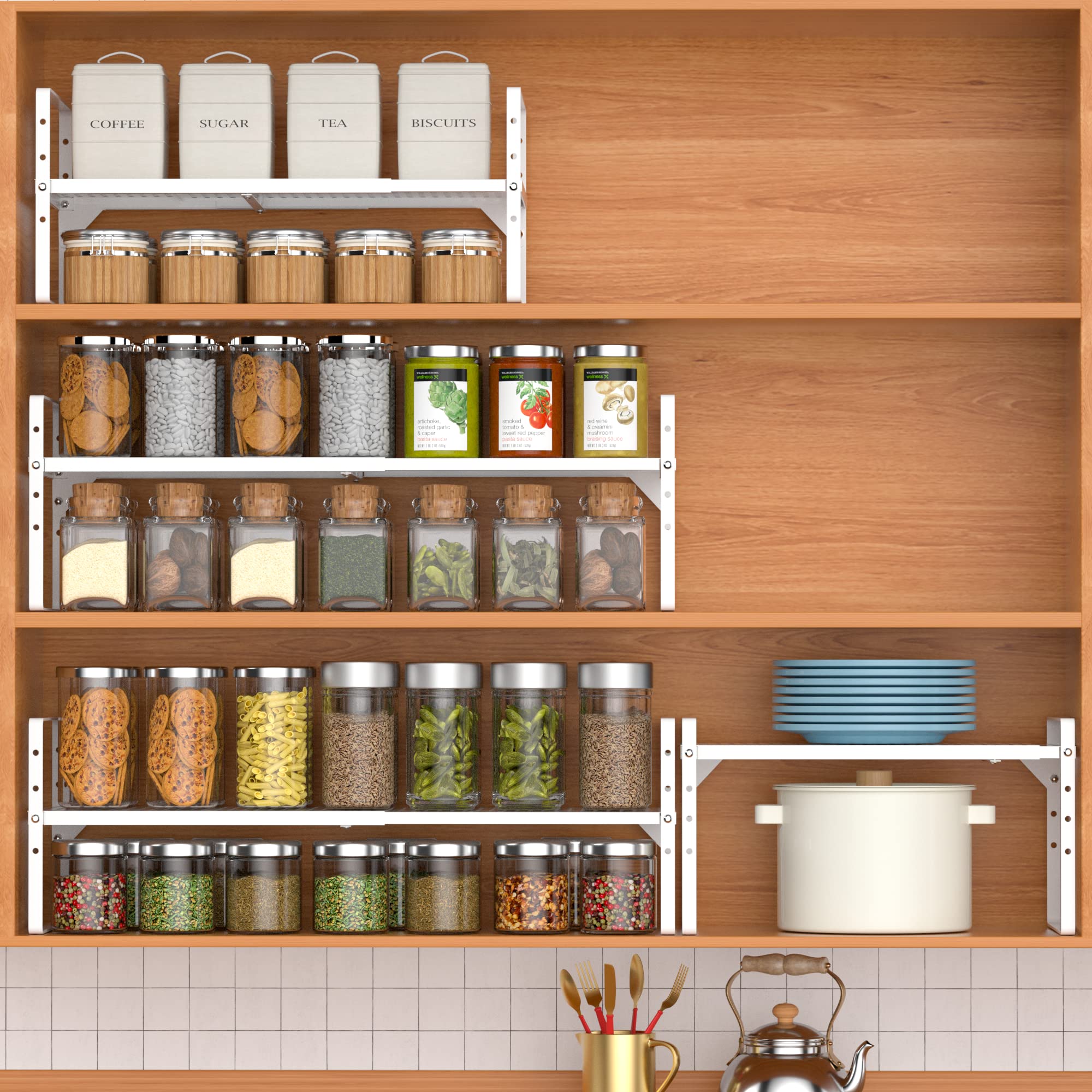 iPEGTOP Expandable Cabinet Shelf Organizer – Heavy Duty Steel Rack, 2 Pack