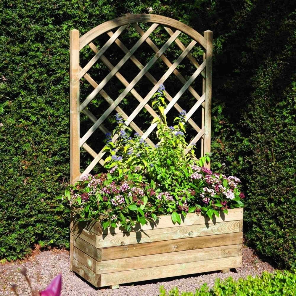 Rowlinson Rectangular Wooden Lattice Garden Planter - 85L Capacity