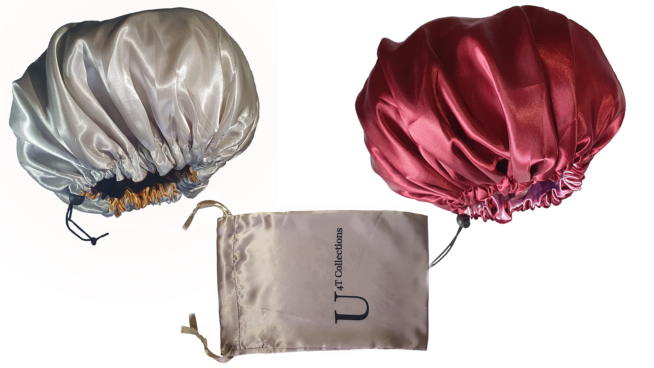 U4T Silk Bonnet for Sleeping - 2 Pack Adjustable Satin Hair Wrap Set