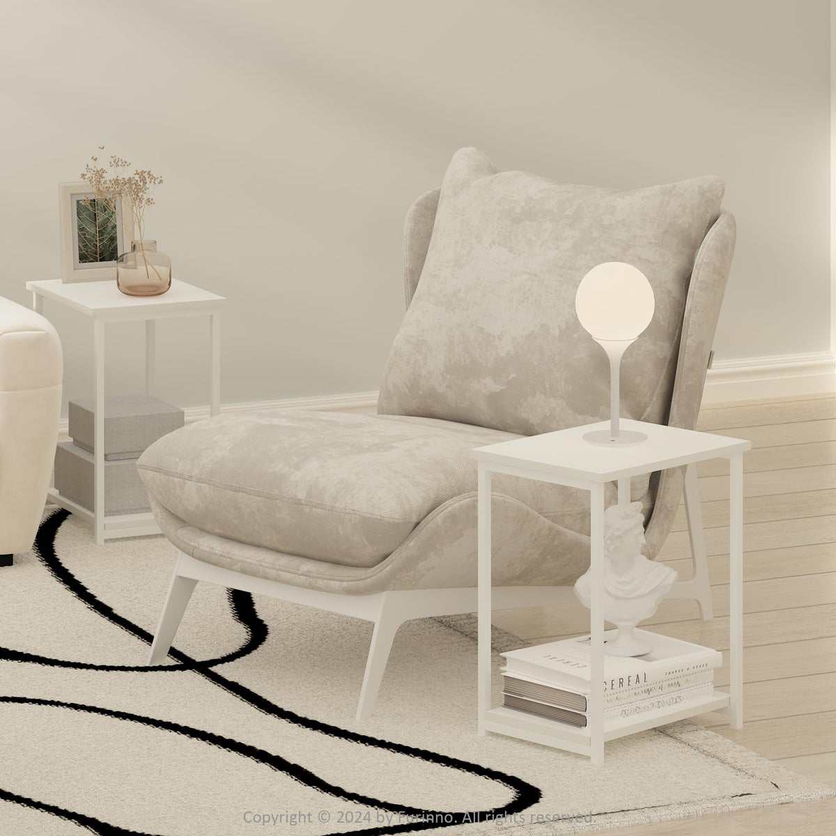 Furinno SIMPLISTIC Side Table Set of 2, 2-Tier Metal Frame End Table with Open Shelf, Night Stand, Bedside Table, for Living Room, Bedroom, White - image 2