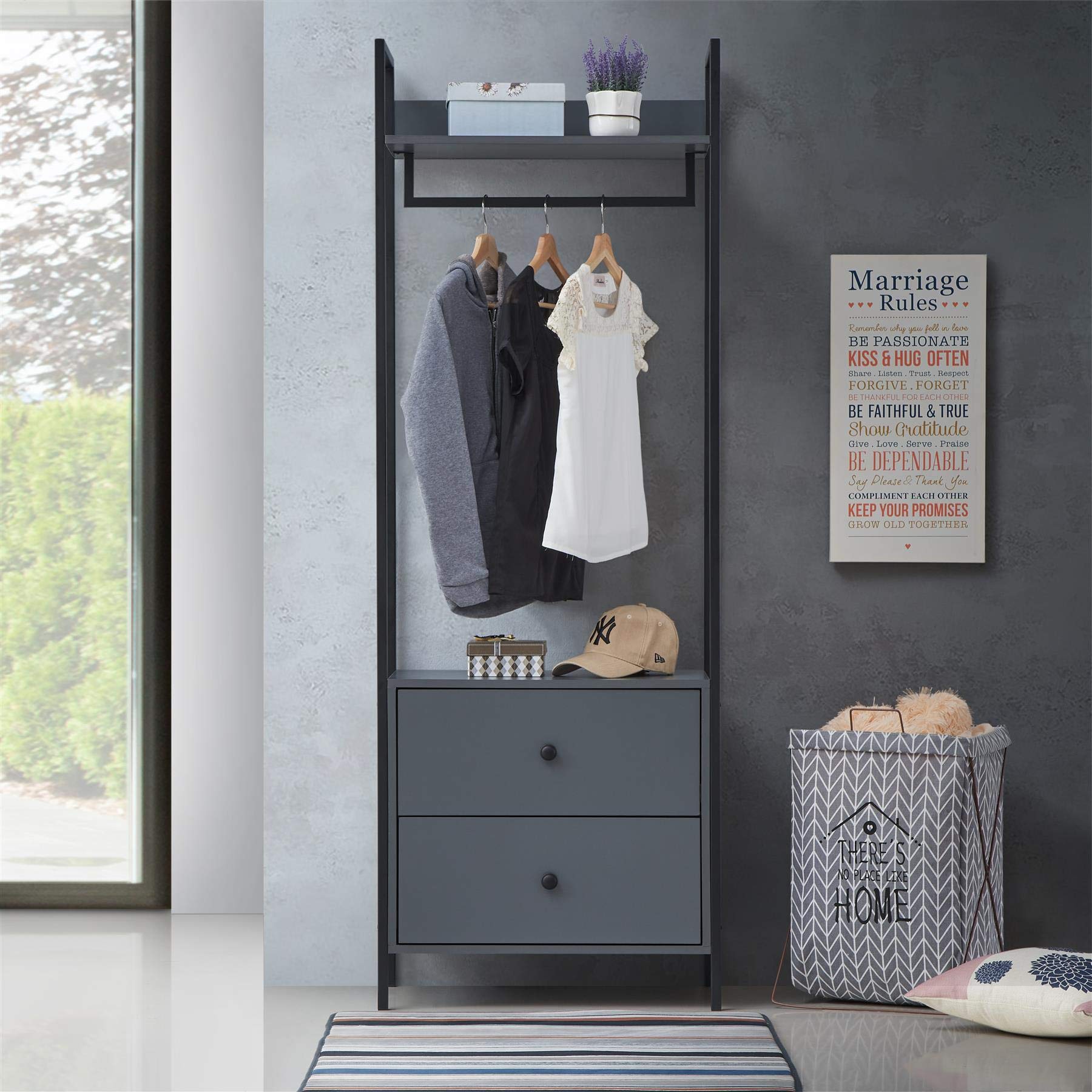 Timber Art Design Zahra Open Wardrobe – 2 Drawer Grey Clothes Organizer