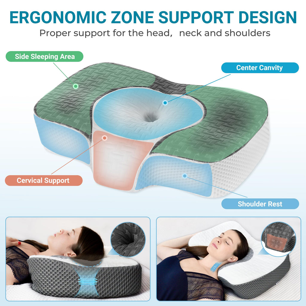 Elviros Cervical Memory Foam Neck Pillow | Adjustable Orthopedic Support