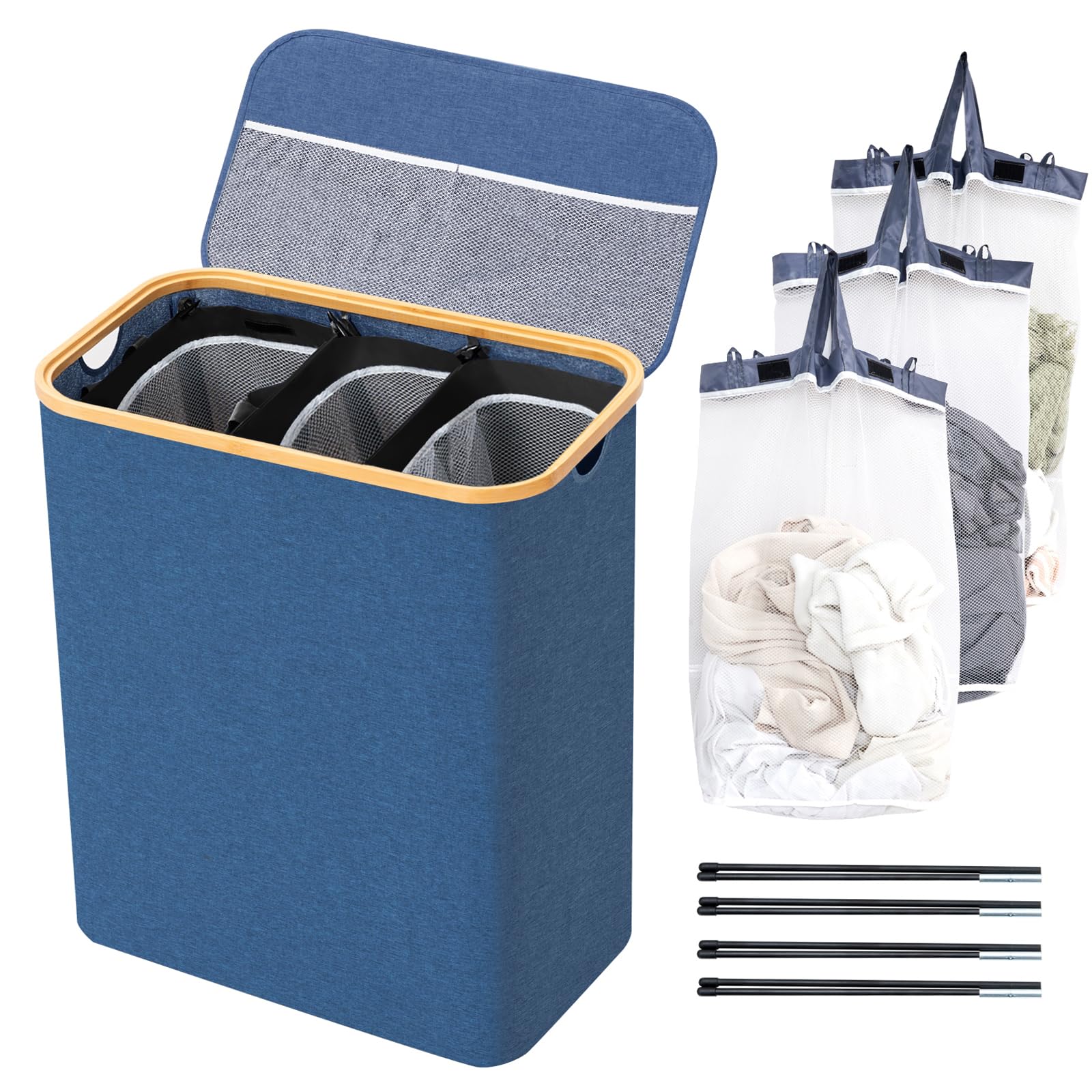 BRIAN & DANY 145L Laundry Basket | 3 Compartment Collapsible Hamper