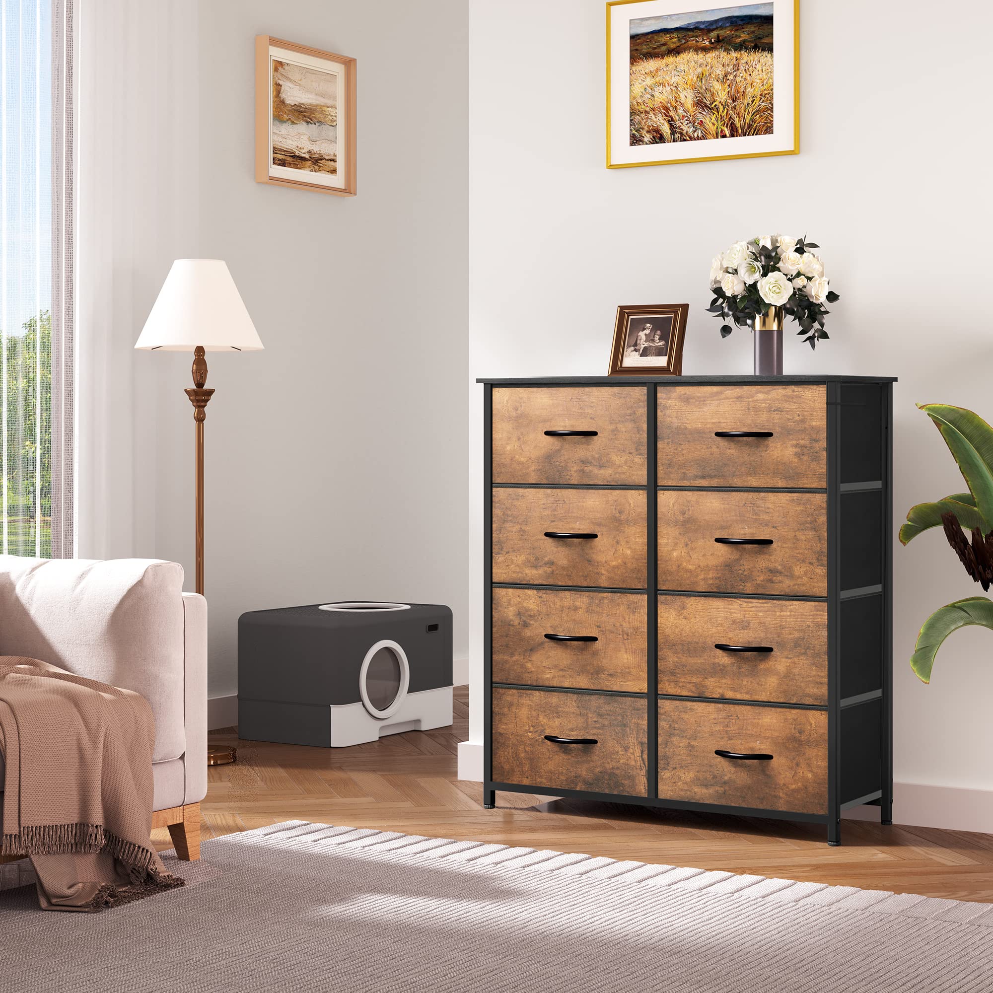 YITAHOME 8-Drawer Fabric Dresser | Rustic Brown Storage Chest