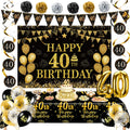 Jolof Store 40th Birthday Decorations - 31pc Black and Gold Party Set