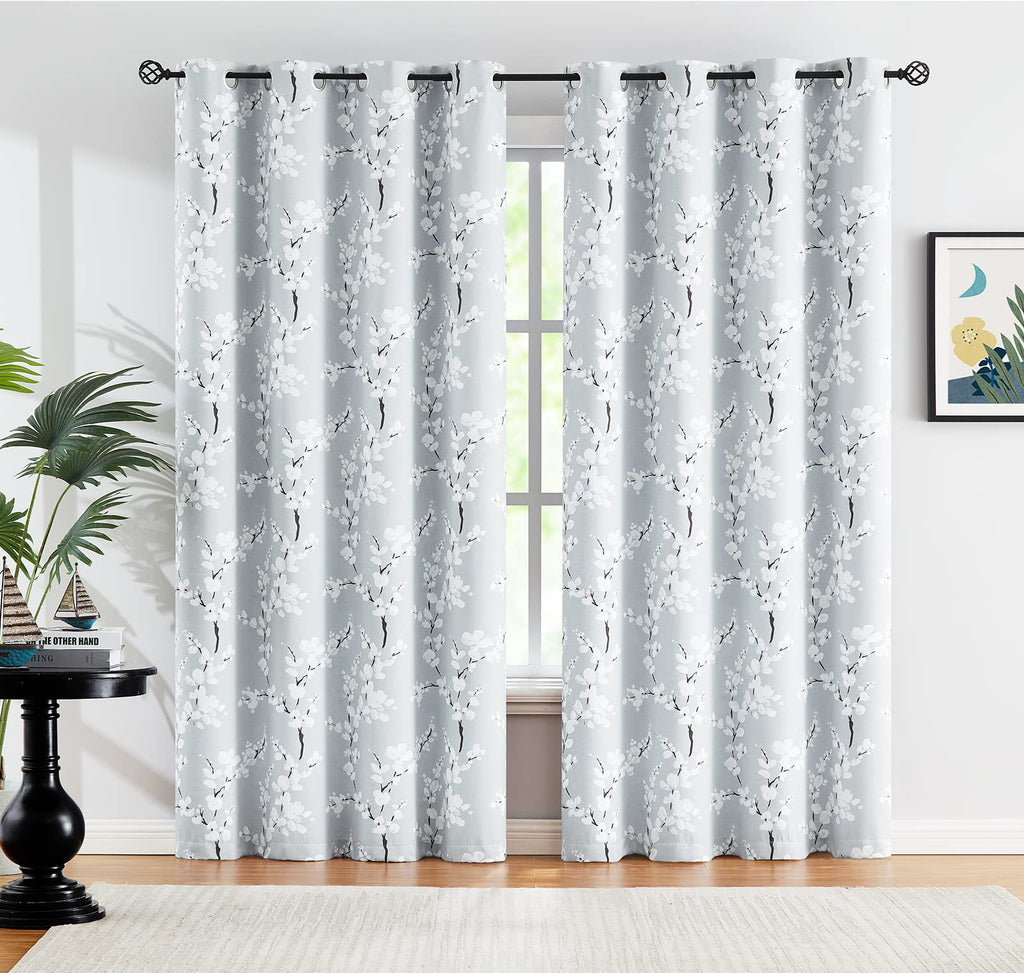 Fmfunctex Grey Floral Blackout Curtains | 72" Thermal Grommet Panels