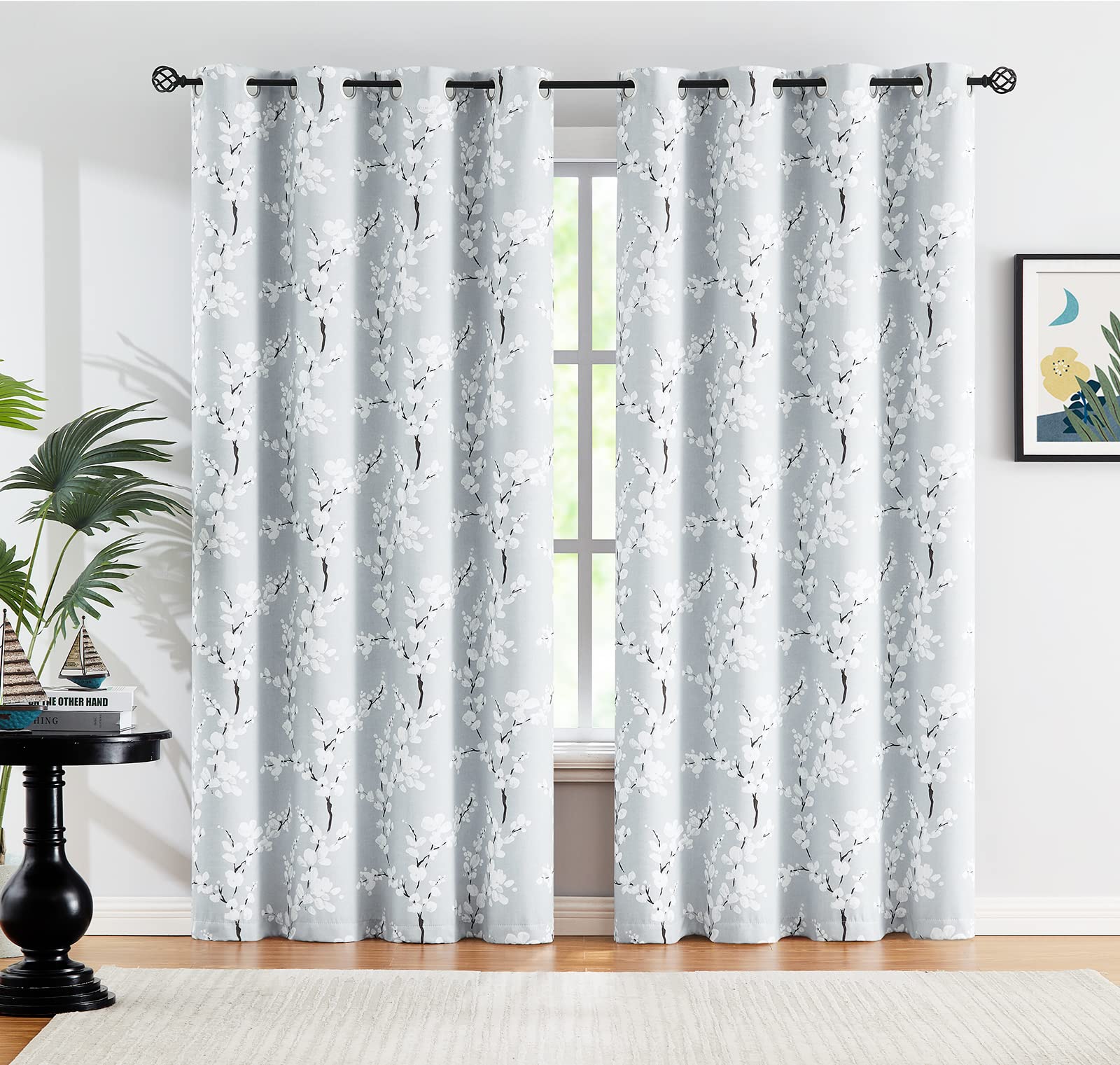 Fmfunctex Grey Floral Blackout Curtains – Thermal Eyelet Window Panels
