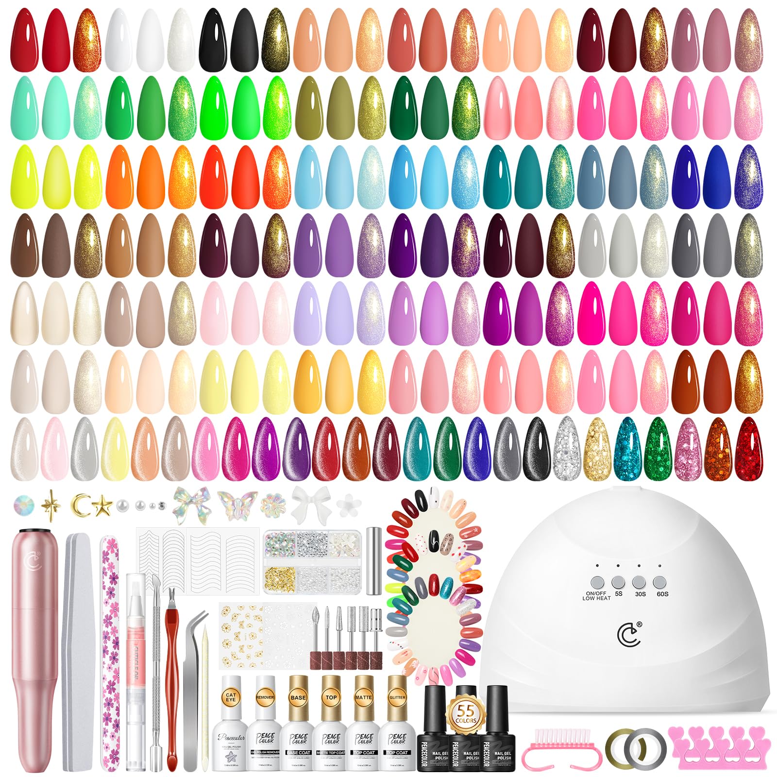 Peacecolor 83Pcs Gel Nail Kit with UV Lamp, Drill & 56 Colors Polish Set