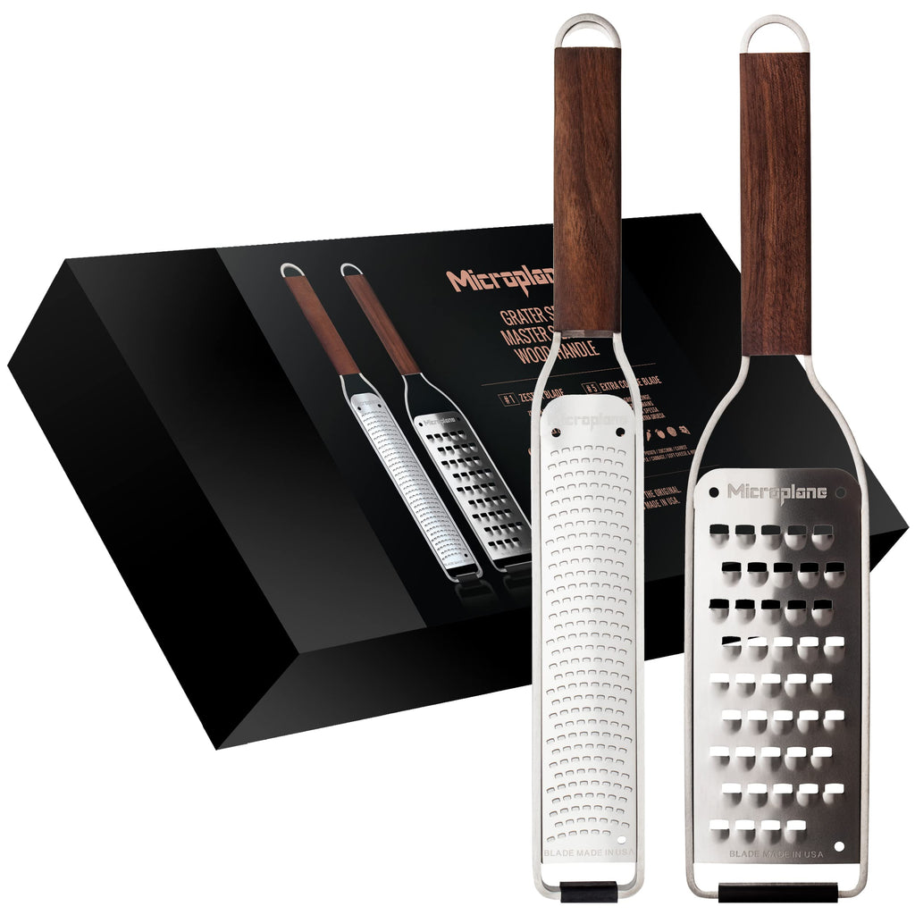 Microplane 2-Piece Kitchen Grater Set | Walnut Wood Handle & Steel
