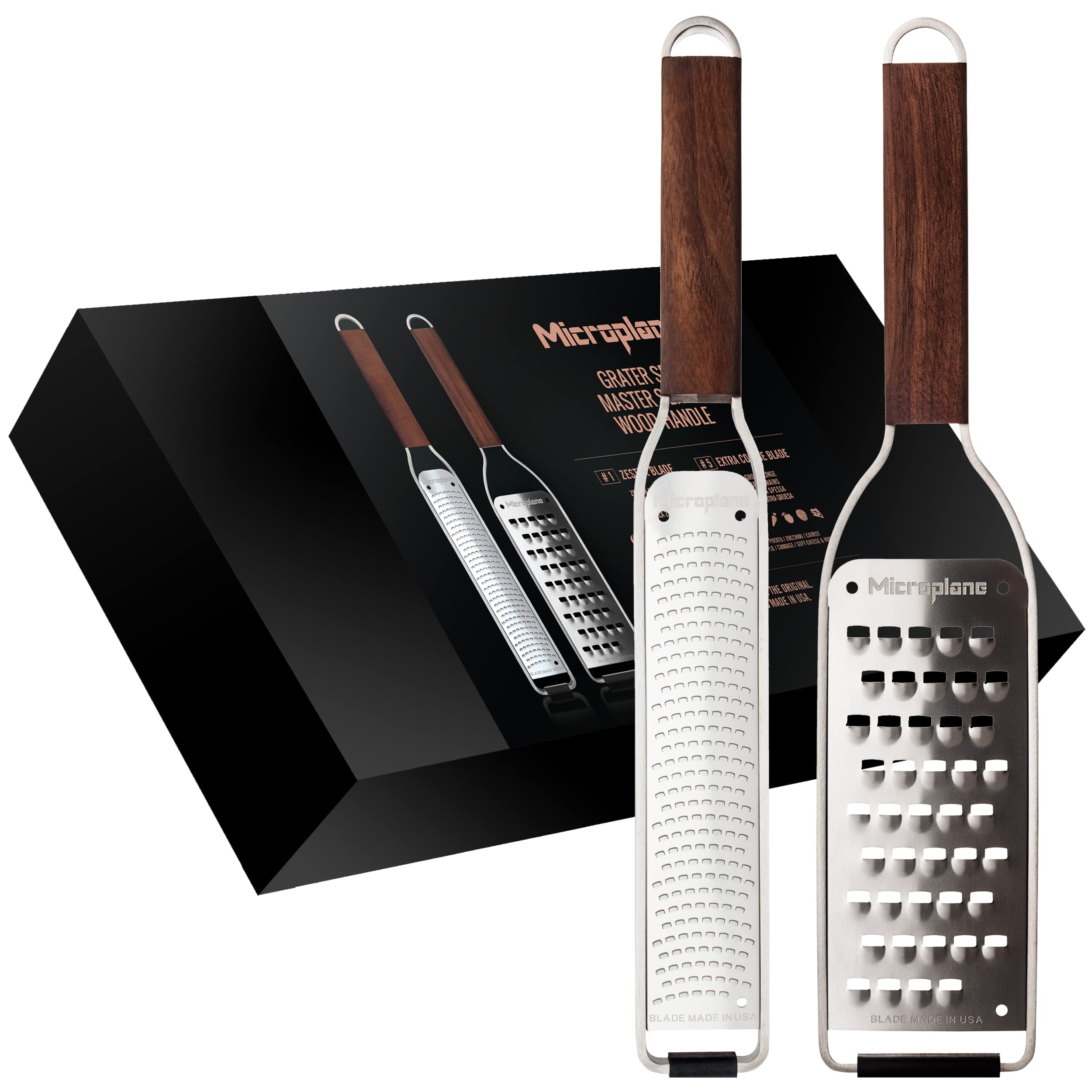 Microplane 2-Piece Kitchen Grater Set | Walnut Wood Handle & Steel