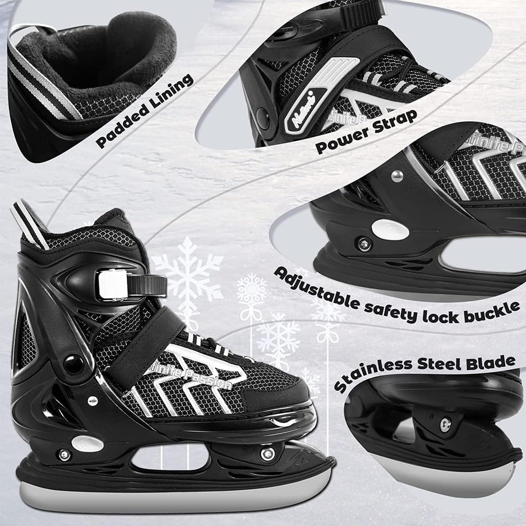Nattork Kids Adjustable Ice Hockey Skates – Grey Reinforced Ankle Support