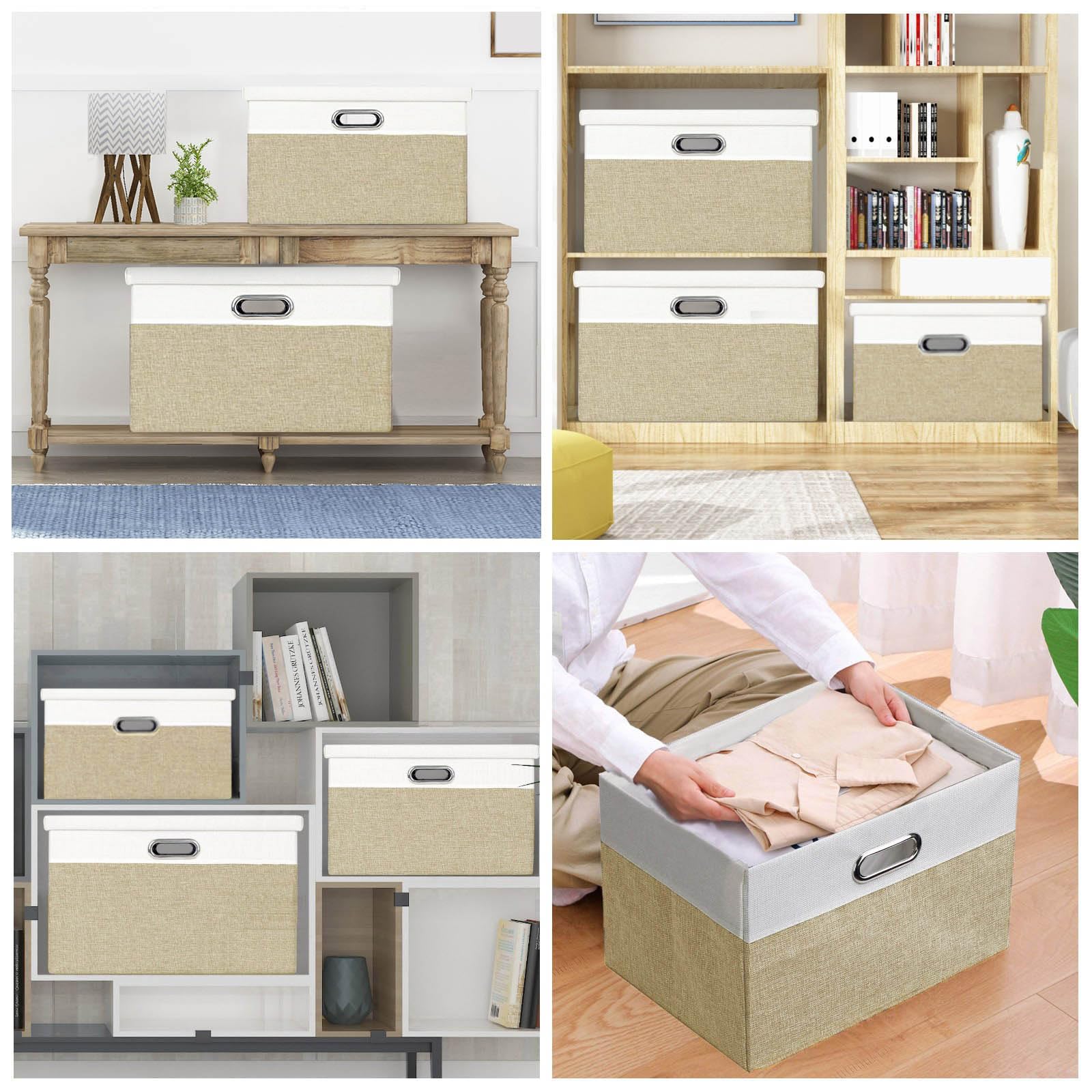 Febzoce Foldable Fabric Storage Bins with Lids – 3 Pack Extra Large Baskets