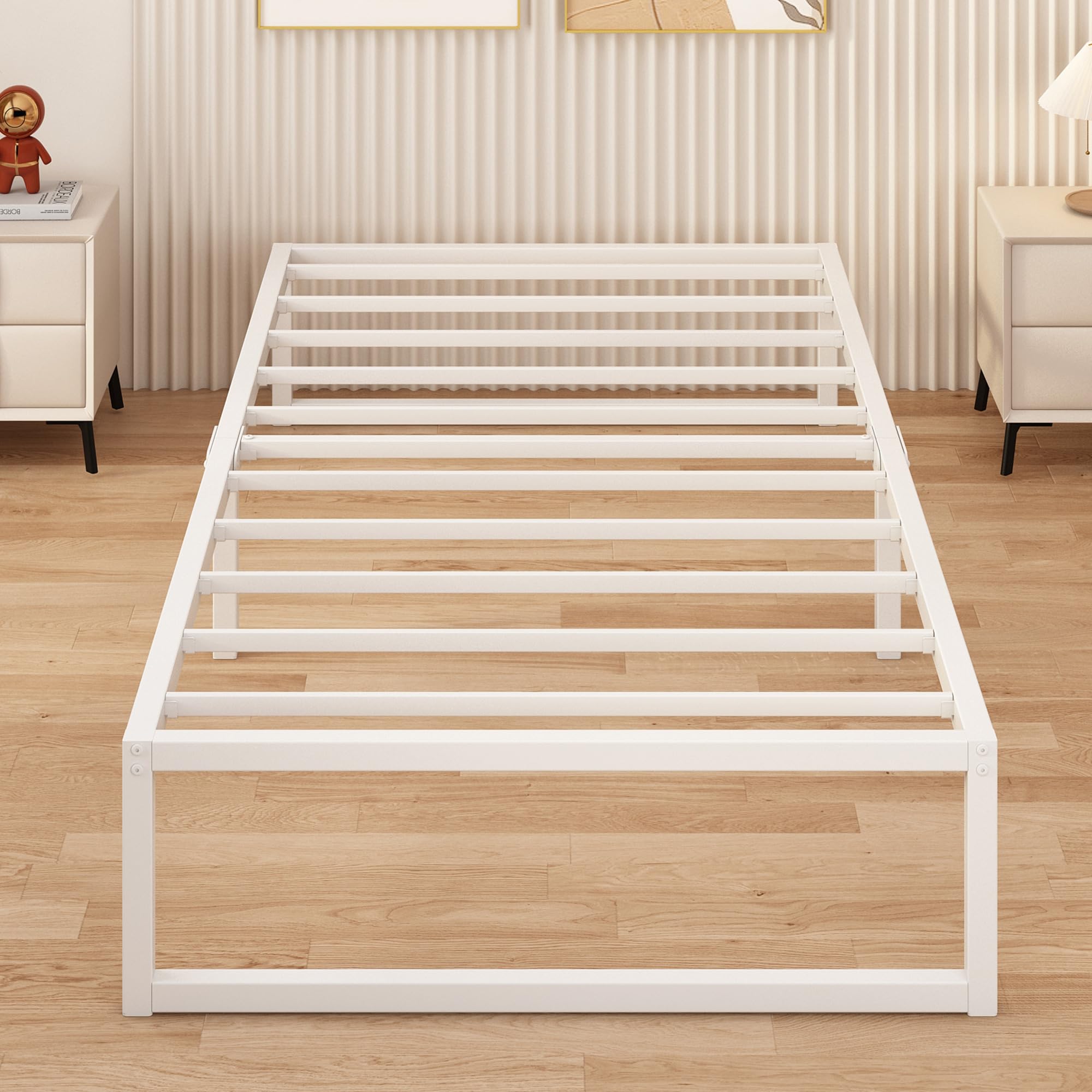 Yicensen Single Metal Bed Frame | 80x190cm Steel Slat Platform | White