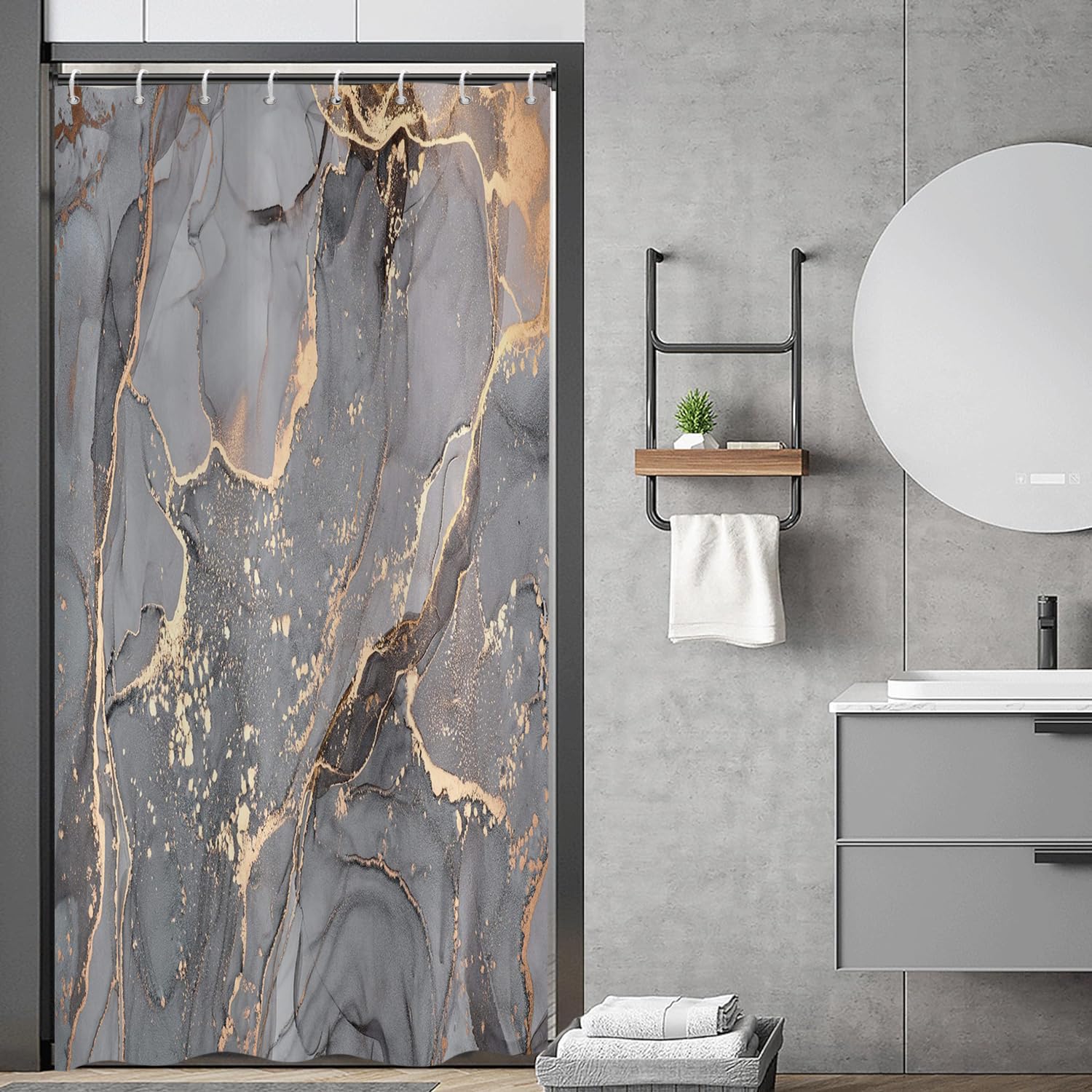 Marble Shower Curtain – Grey & Gold Waterproof Polyester