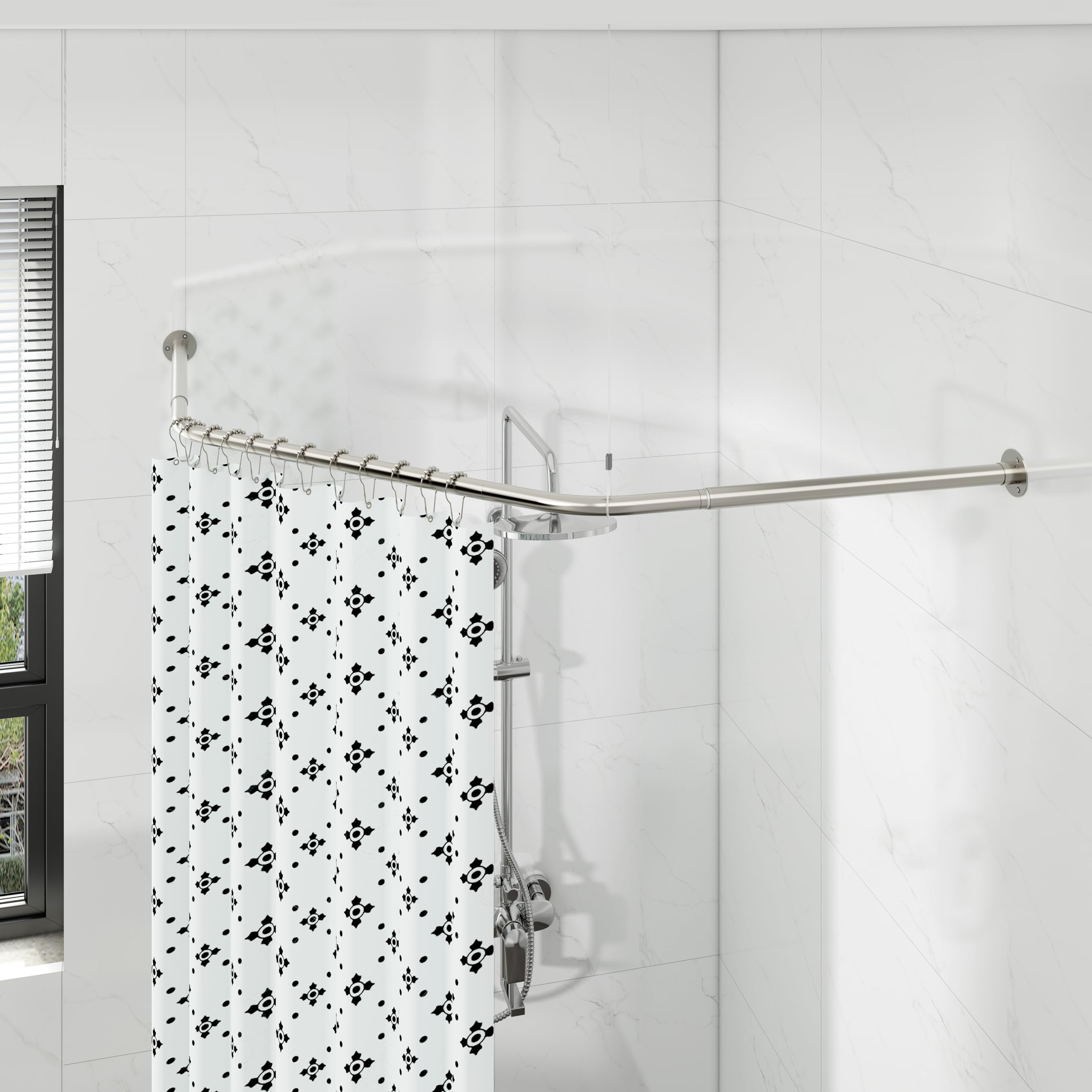 Jolof Store Diamond Corner Shower Curtain Rod – Stainless Steel Curved Rail
