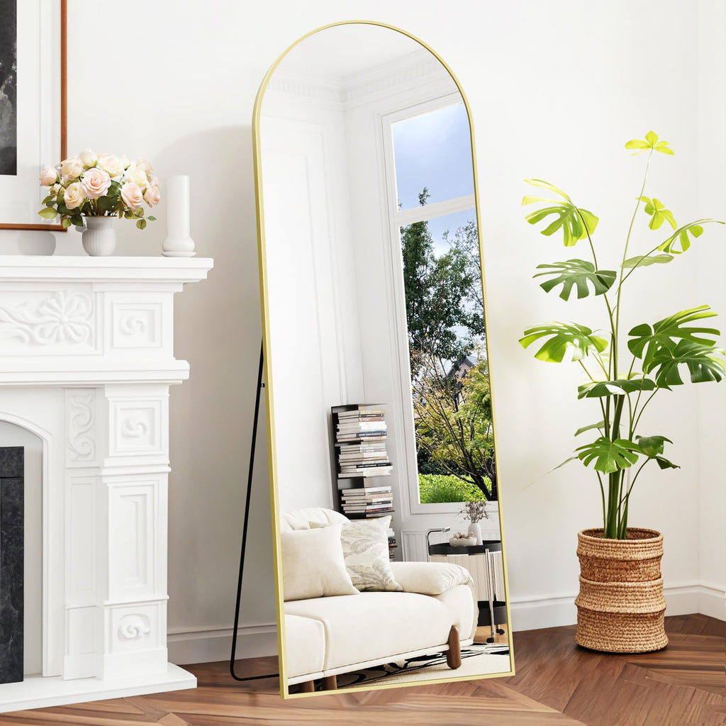 BONEWEI Arched Full Length Mirror | 161x52cm Gold Aluminium Floor Mirror