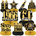 Luvart 60th Birthday Honeycomb Centerpieces | 9pc Black & Gold Table Decor