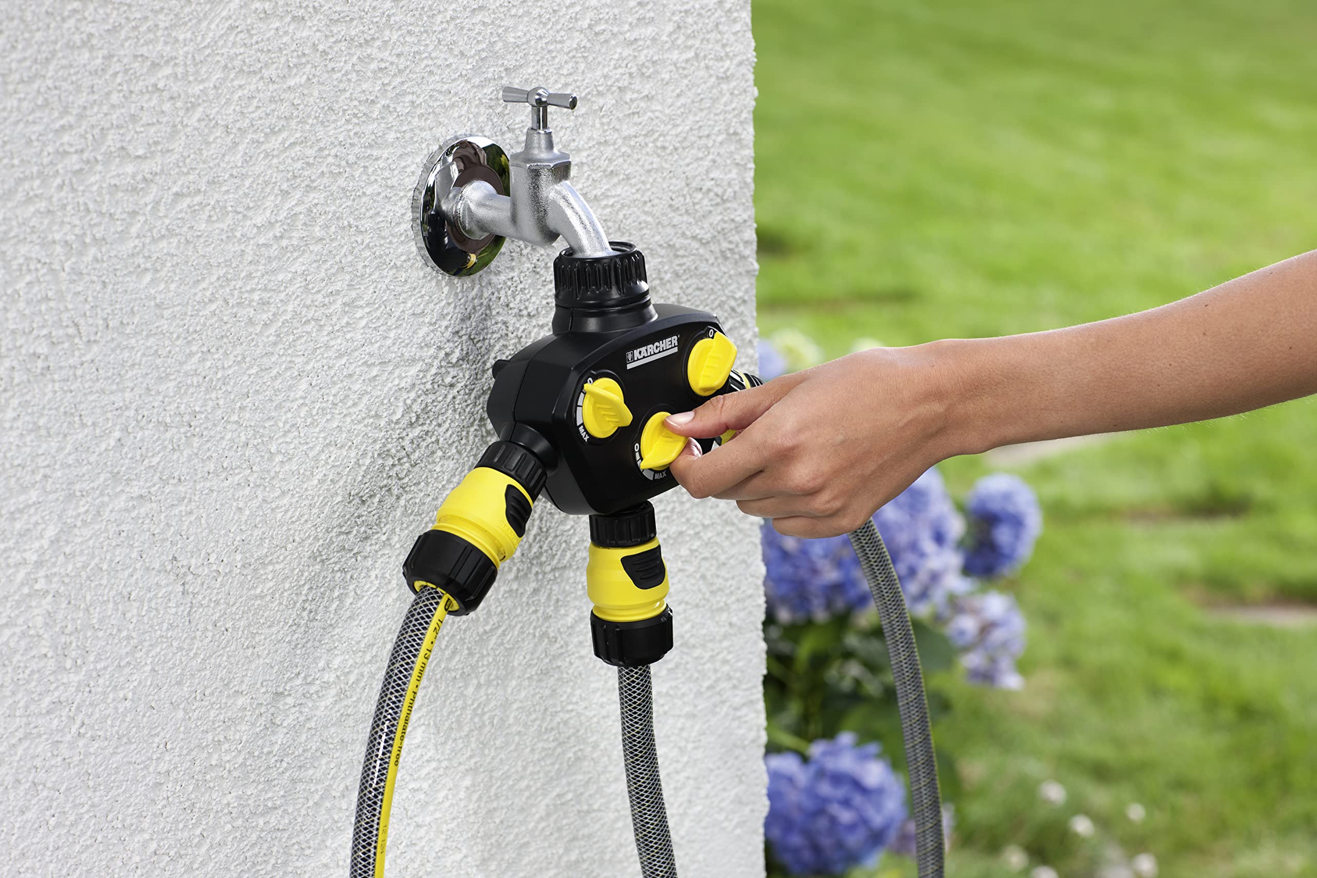 Kärcher 3-Way Tap Adapter – 3-Wege-Verteiler für Gartenschläuche, Schwarz