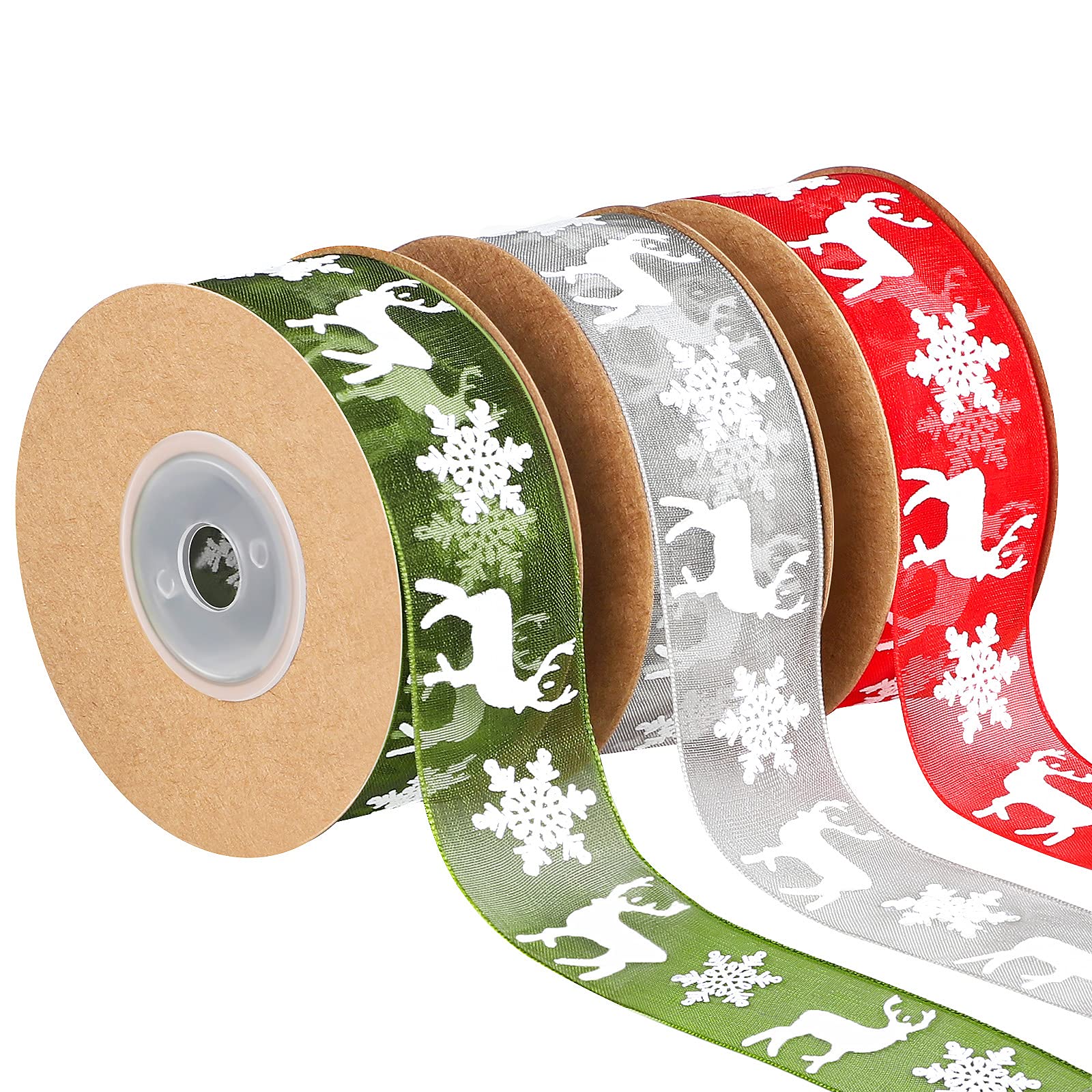 Fovths 30m Christmas Ribbon Set | 3 Rolls Snowflake & Elk Gift Wrap